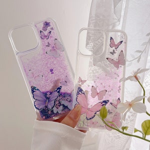 3D Butterflies/Samsung Galaxy Case S22/23/Pink/Purple/ Gradient Quicksand Liquid Gel Hybrid Glitter Sparkle/iPhone 15/ Buy One Get One Free image 1
