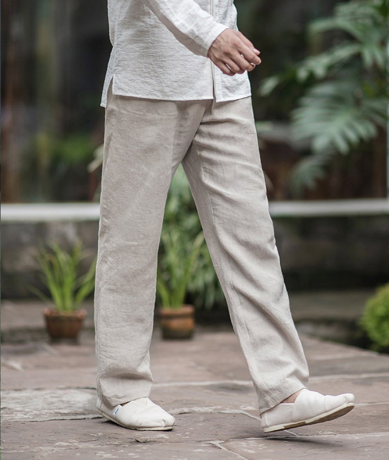 Men's Straight Linen Pants/ Elastic Waist / 10 Colors/ Etsy