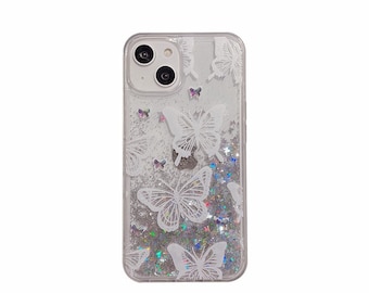 3D Glitter iPhone 15/14/13/12 Case/Quicksand Liquid Gel Hybrid/Glitter Sparke/Silver laser/Butterflies//PC/Soft TPU/8 Plus XR Max/Samsung 21