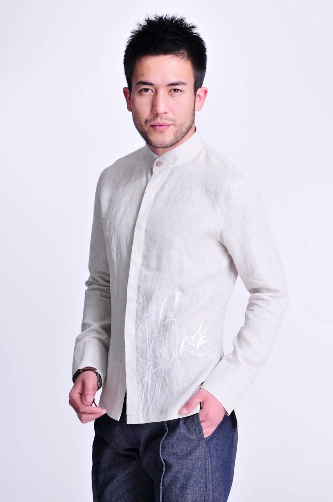 Soothing Bamboo / Linen Men's Shirt With Chinese Bamboo - Etsy
