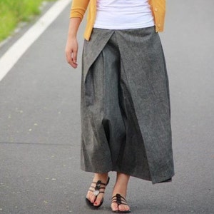 Pleated Linen Long Skirt/ Grey/ Black/ Navy/ RAMIES image 3