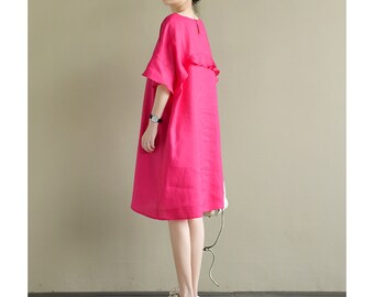 Free Style Linen Dress with Ruffle Sleeves/Lovely Ruffled Shirtdress /Tunic/ 20 Colors/ RAMIES