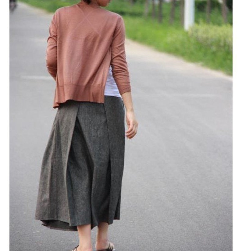 Pleated Linen Long Skirt/ Grey/ Black/ Navy/ RAMIES image 2