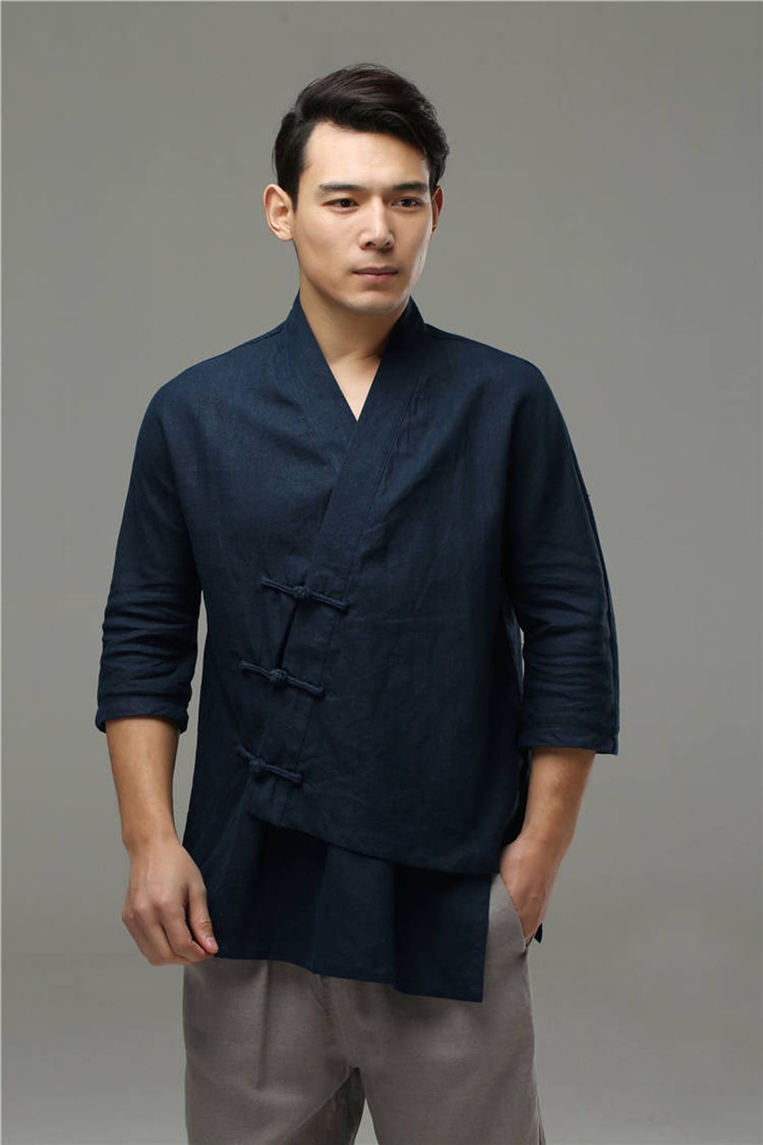 Linen Men's Light Jacket With Chinese Handmade Buttons/3/4 - Etsy