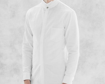 Linen Men's Shirts with High Stand-up Collar/ Hidden buttons/ 9 Colors/ RAMIES