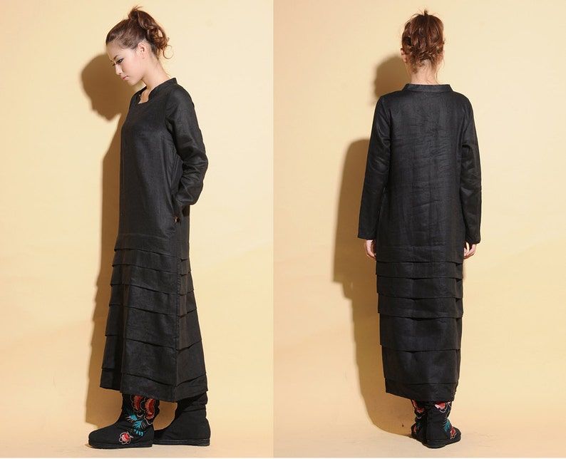 Ethnic Style Accordion Fold Linen Long Dress / 27 Colors/ - Etsy