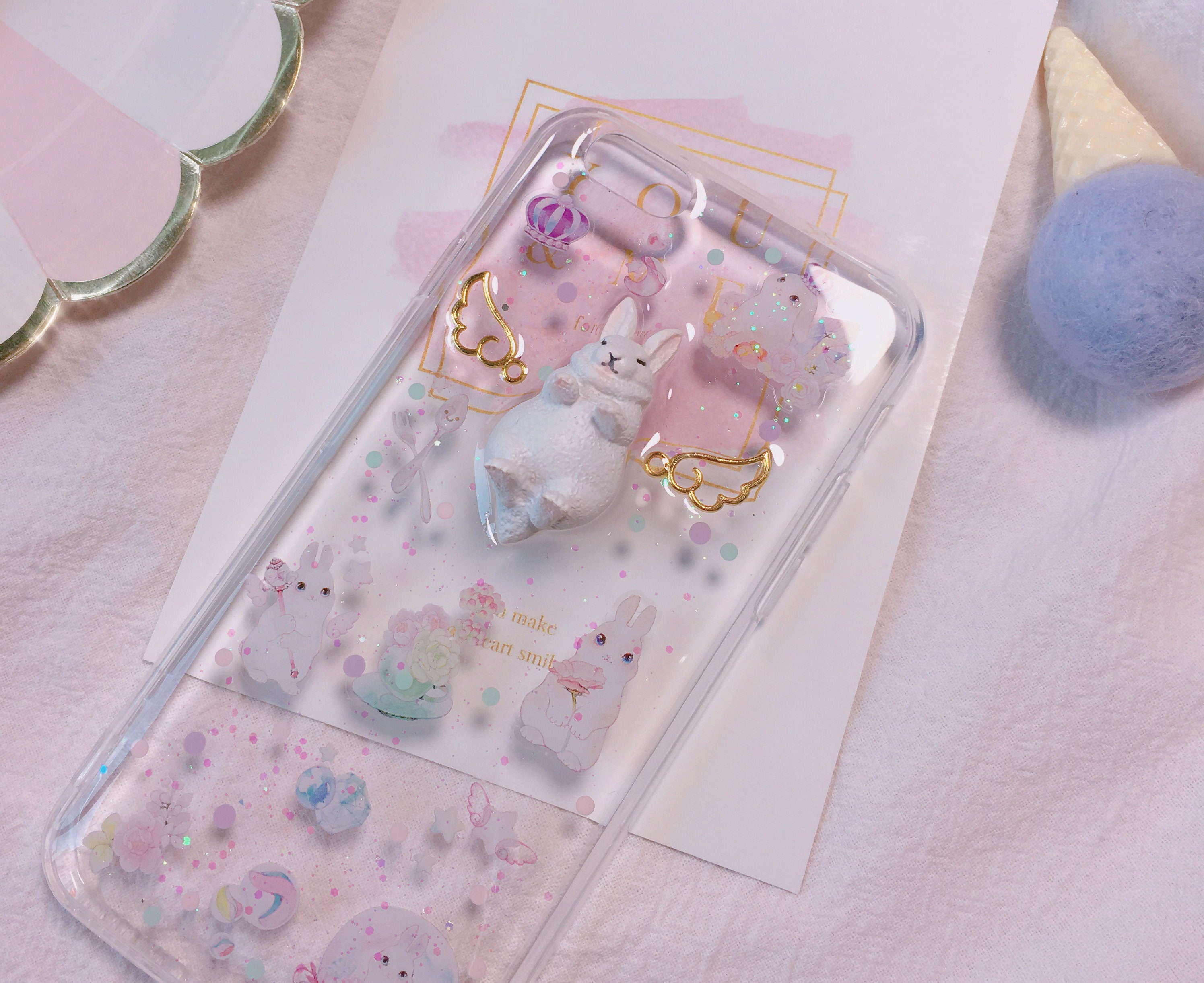 Kawaii 3D Angel Bunny/wings/resin-poured/glitter Flakes - Etsy