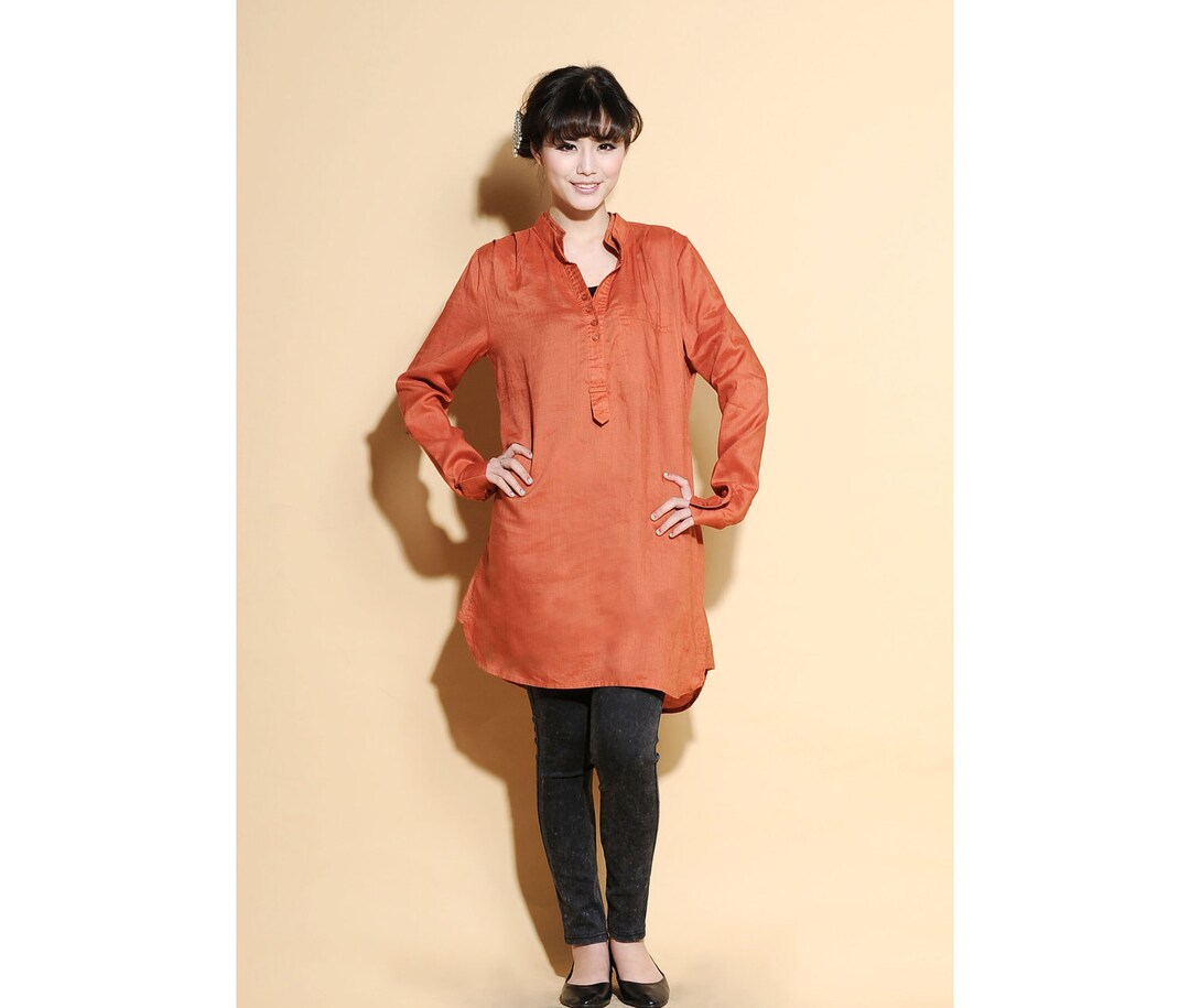 Simple and Elegant Linen Shirt Dress With Two Layers Collar/ Any Size/ 25 Colors/ RAMIES Etsy