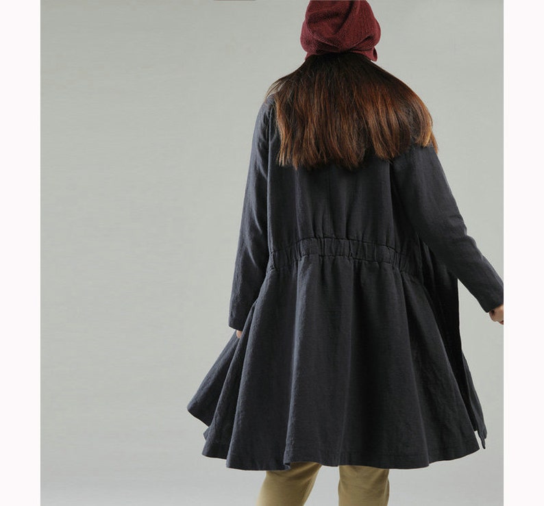 Free Style Linen Dress Coat/ Lovely Pleated Long Jacket/ 9 Colors/ RAMIES image 1