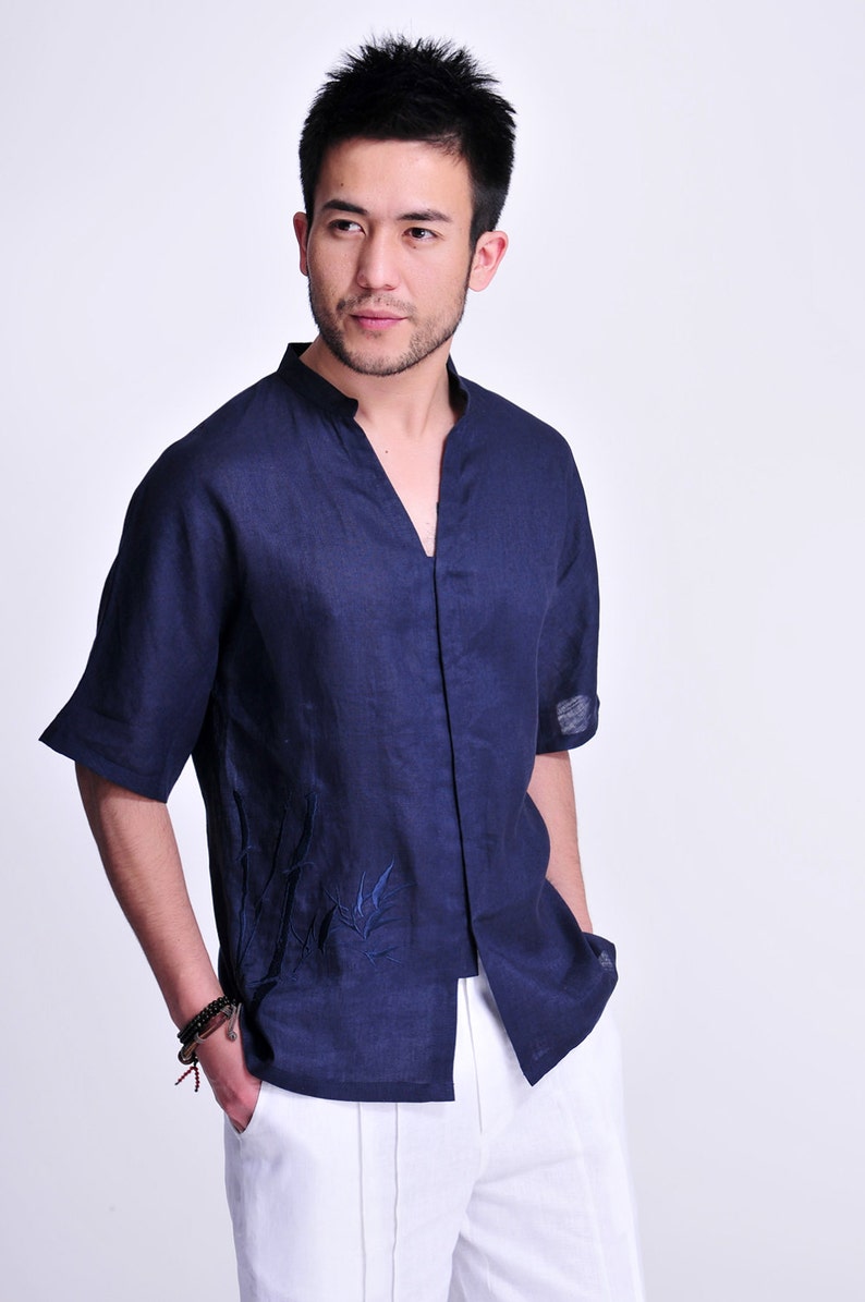 Cool Bamboo / Linen Men's Shirt With Chinese Bamboo - Etsy
