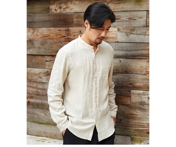 Pure Linen Men S Shirts With Stand Up Collar 9 Colors Any Etsy