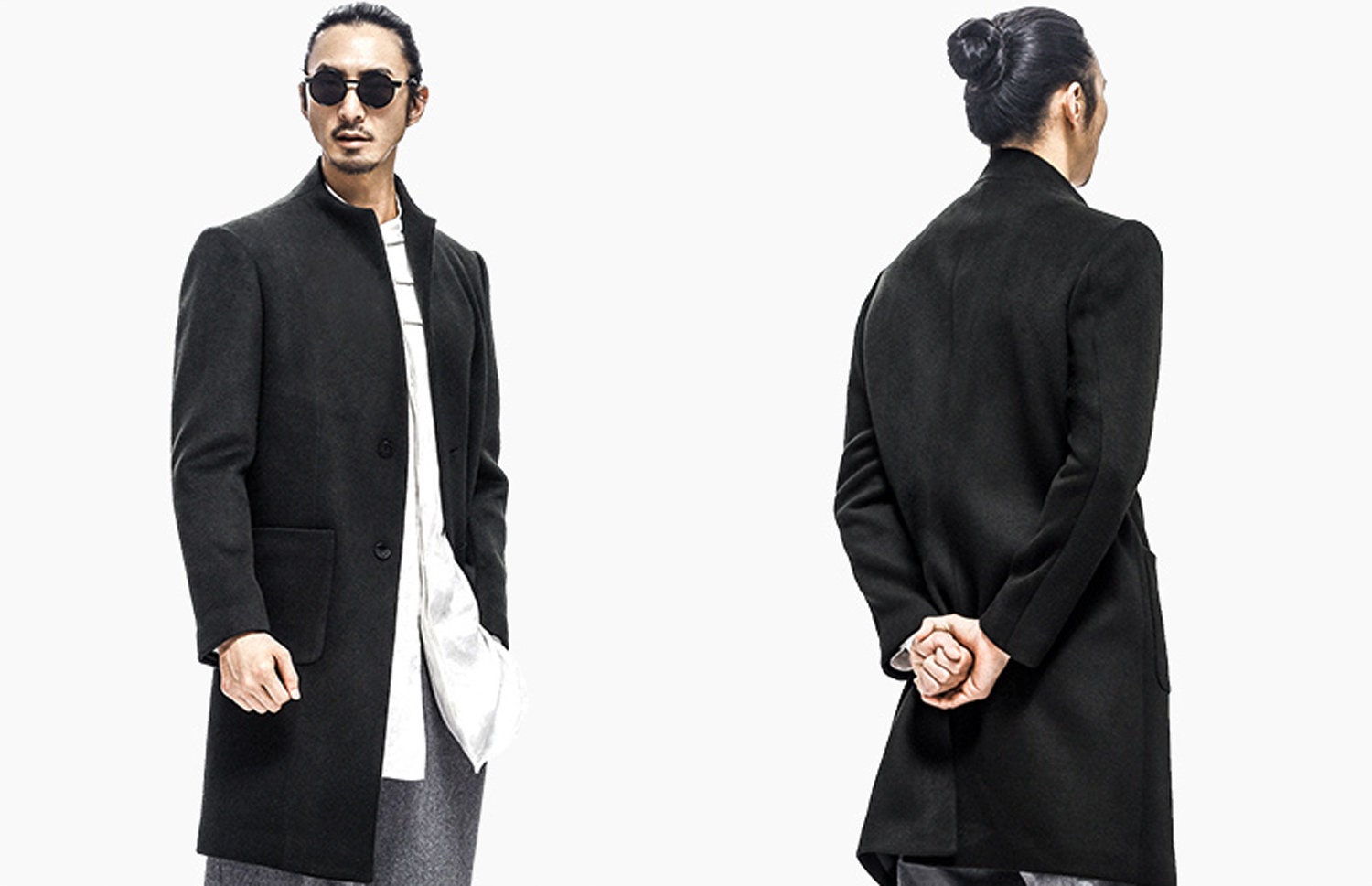 Classic Men's Standup Collar Wool Jacket/ Long Winter Etsy
