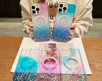 Magsafe/iPhone 15/14/13/12/11/MAX/Magnetic case/Clear/Gradient/Shiny Lase Stars Resined TPU Covers/Samsung 24/22/23/Buy One Get one Free