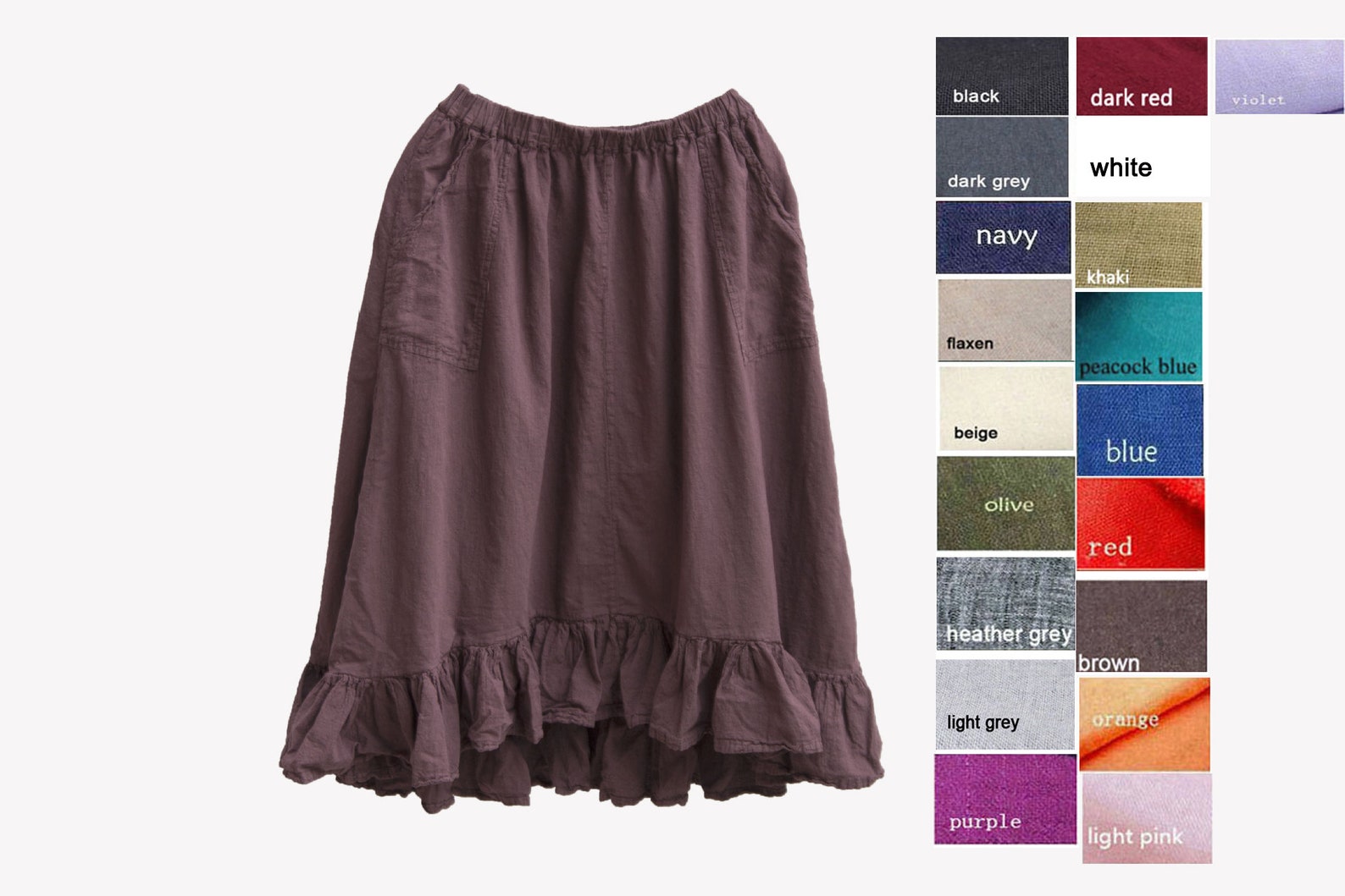 Lovely Women's Ruffled Linen Long Skirt/pockets/any Size/ 19 Colors