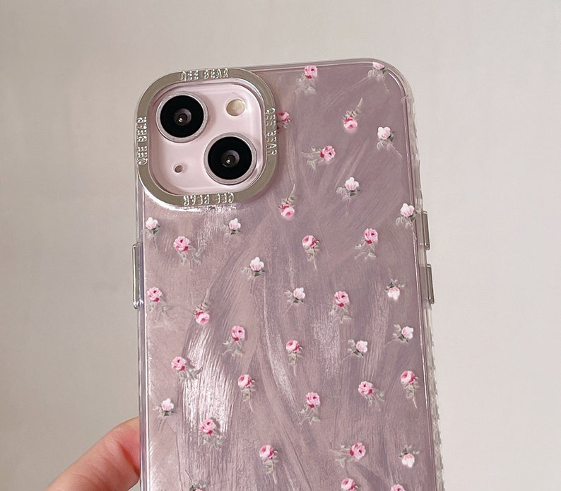 Lovely iPhone 15/14/13/12/MAX case/Flowers/Shiny Lase White/Pink TPU Cover with beads Bow Chain/Beads/Heart/Cute/Gift/ image 7