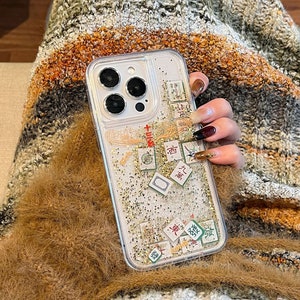 3D iPhone 15/14/11/12 Case/Chinese Mahjong/Golden Quicksand Liquid Gel Hybrid Glitter Sparkle/Gift/Lucky/Buy One Get One Free image 4