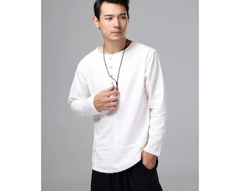 Style chinois pull chemises lin homme / Light vestes avec des boutons à la main / Mid poids 14 couleurs / RAMIES