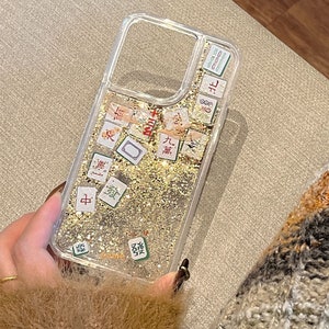 3D iPhone 15/14/11/12 Case/Chinese Mahjong/Golden Quicksand Liquid Gel Hybrid Glitter Sparkle/Gift/Lucky/Buy One Get One Free image 2