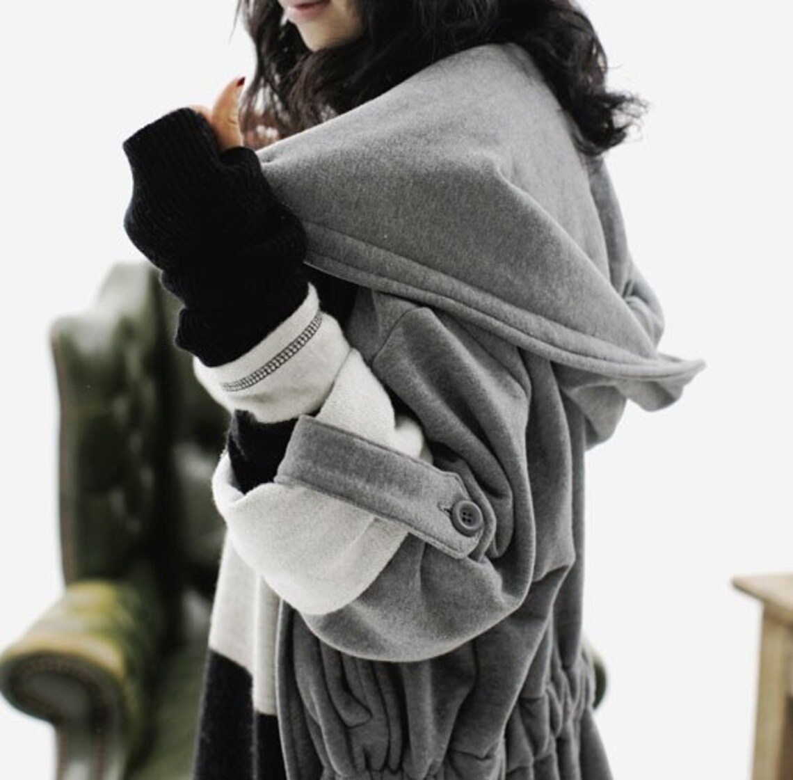 Knitted Cotton Long Coat / Hoodie/ 8 COLORS/ RAMIES Etsy