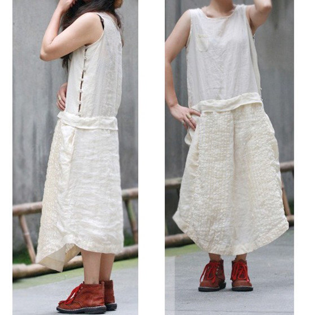 Asymmetrical Sleeveless Long Dress With Silver Buttons/ Ethnic Style ...