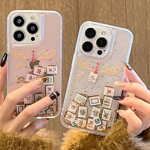 3D iPhone 15/14/11/12 Case/Chinese Mahjong/Golden Quicksand Liquid Gel Hybrid Glitter Sparkle/Gift/Lucky/Buy One Get One Free image 1