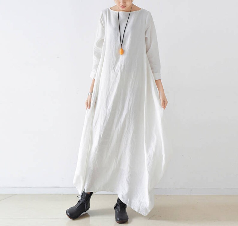 Free Style Pure Linen Long Dress /asian Style/cocoon Shape/ - Etsy