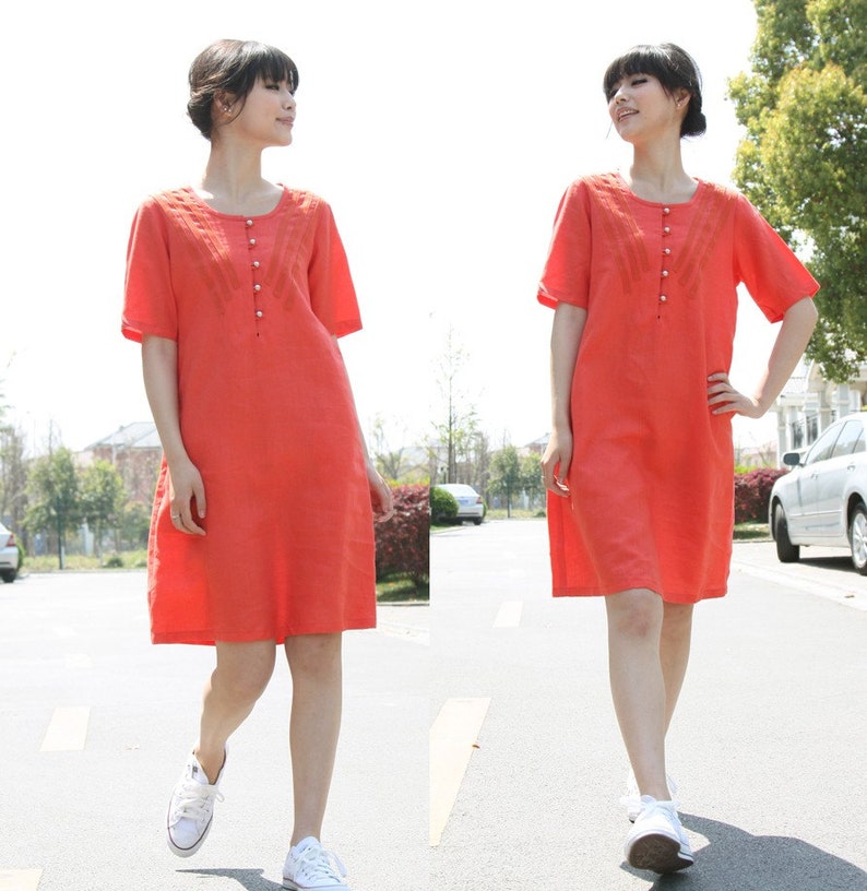 Leisure Style Linen Long Shirt Dress With Silver Buttons/ 20 Colors