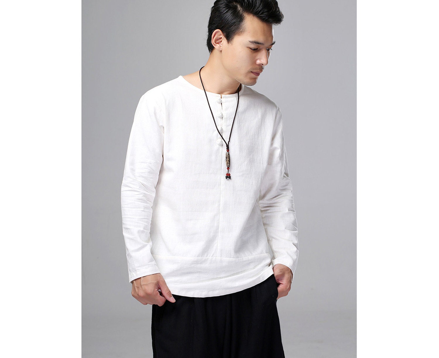 Chinese Style Linen Men's Pullover Shirts/ Light Jackets With Handmade ...