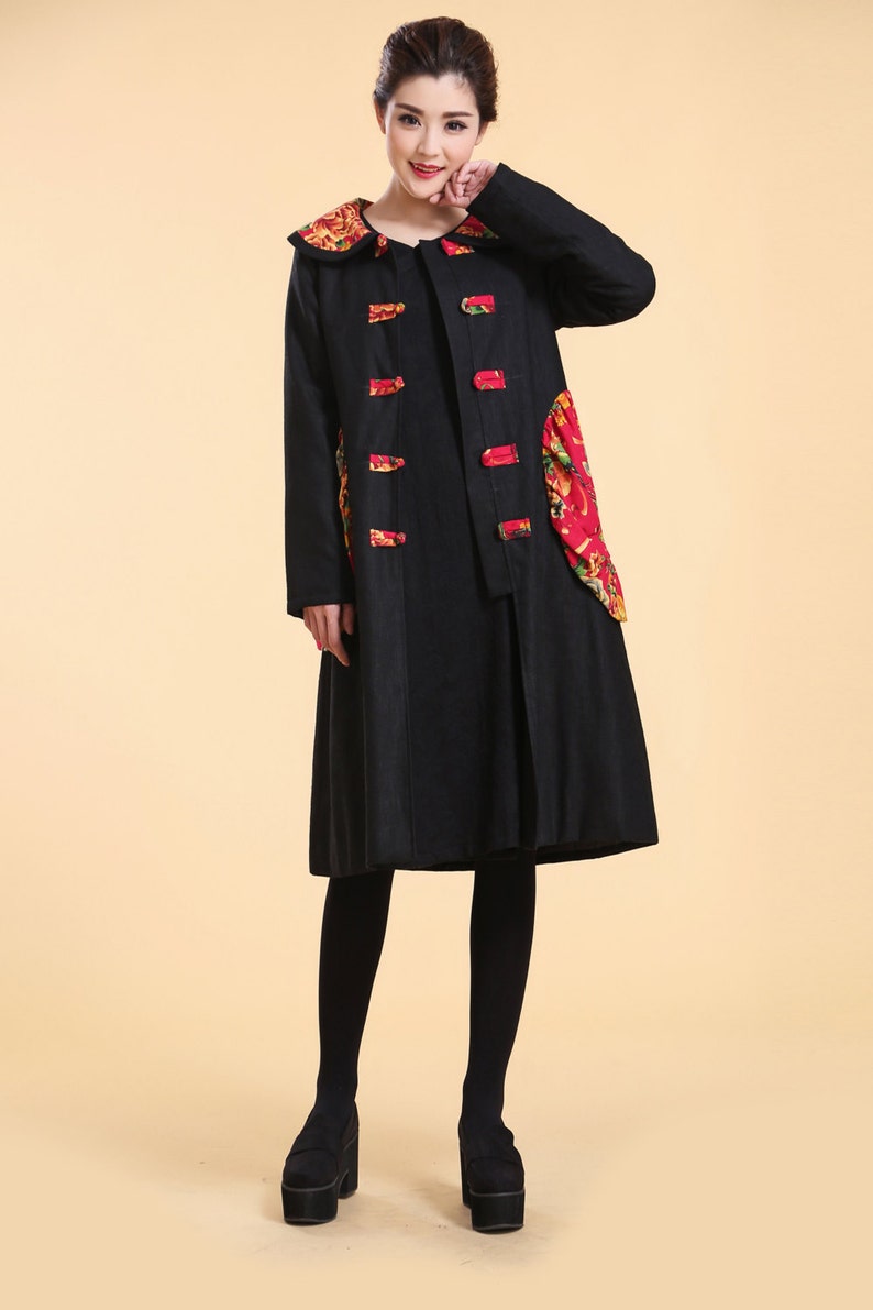 Chinese Style Lovely Cotton Padded Linen Long Winter Coat With Etsy