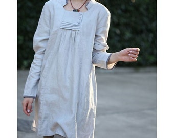 Babydoll Pleated Linen Long Blouse/ 35 COLORS/ Any Size/ RAMIES