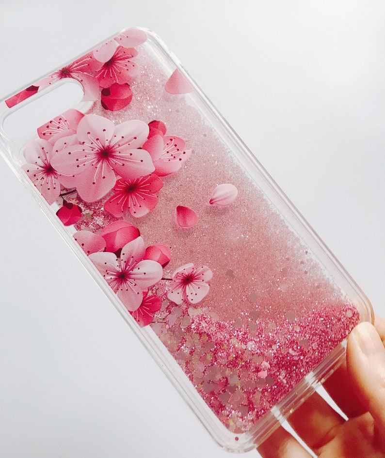 3D Pink Sakura/fallen Petals Glitter iPhone 12 Case,quicksand Liquid