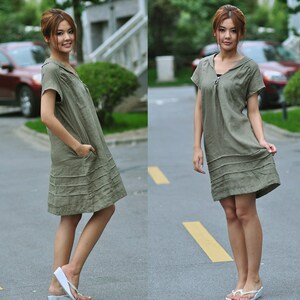 Lovely Linen Shirt Dress With Folds/ 29 Colors/ Any Size/ RAMIES image 4