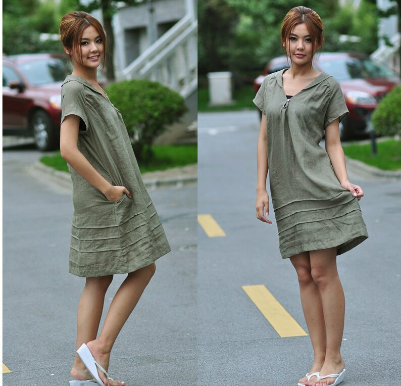 Lovely Linen Shirt Dress With Folds/ 29 Colors/ Any Size/ RAMIES image 4