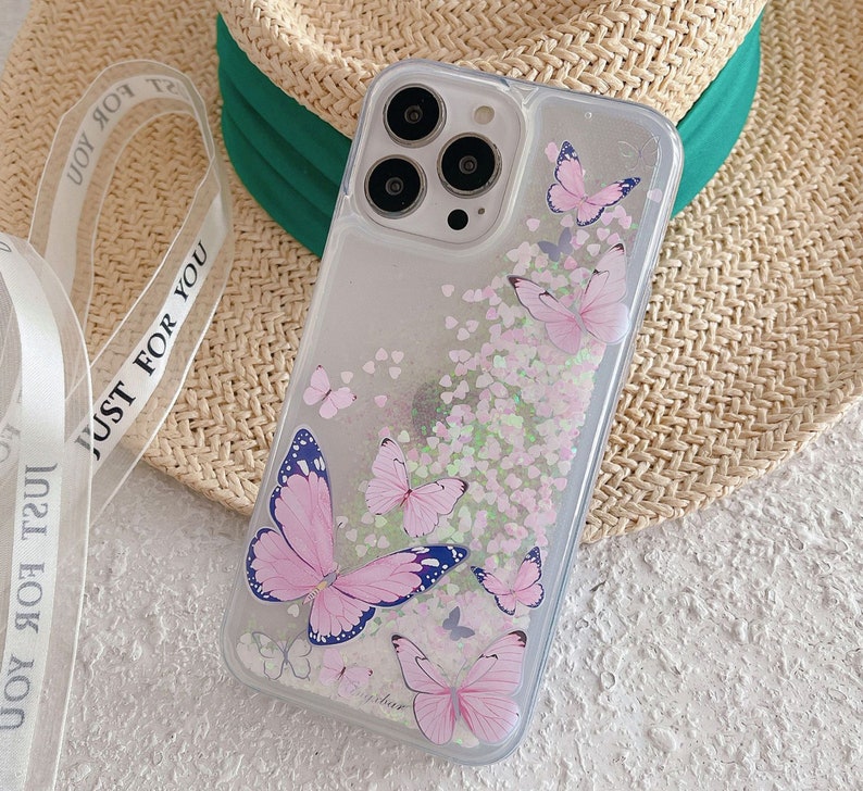 3D Butterflies/Samsung Galaxy Case S22/23/Pink/Purple/ Gradient Quicksand Liquid Gel Hybrid Glitter Sparkle/iPhone 15/ Buy One Get One Free image 6