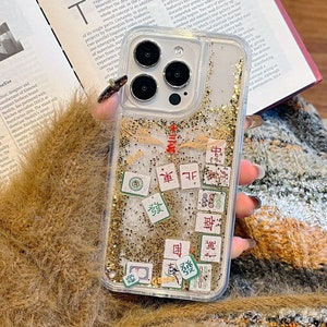 3D iPhone 15/14/11/12 Case/Chinese Mahjong/Golden Quicksand Liquid Gel Hybrid Glitter Sparkle/Gift/Lucky/Buy One Get One Free image 3