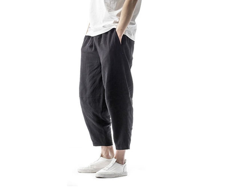 Asian Style Narrow Ankle Men's Linen Pants / Elastic Waist / Harem ...