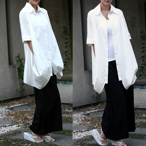 Pleated Linen Long Blouse with 1/2 Sleeves/ 25 Colors/ RAMIES image 2