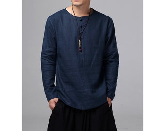 Style chinois pull chemises lin homme / Light vestes avec des boutons à la main / Mid poids 14 couleurs / RAMIES