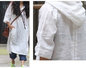 Asymmetrical Hoodie Linen Shirt Dress/ 28 Colors/ RAMIES