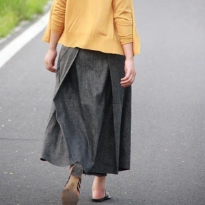 Pleated Linen Long Skirt/ Grey/ Black/ Navy/ RAMIES image 4