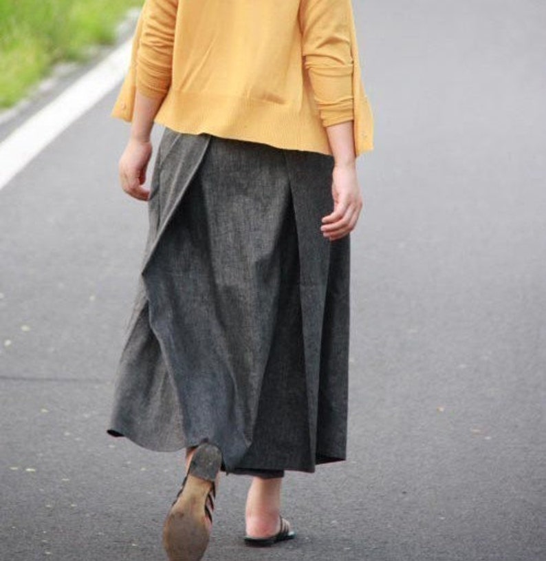 Pleated Linen Long Skirt/ Grey/ Black/ Navy/ RAMIES Etsy