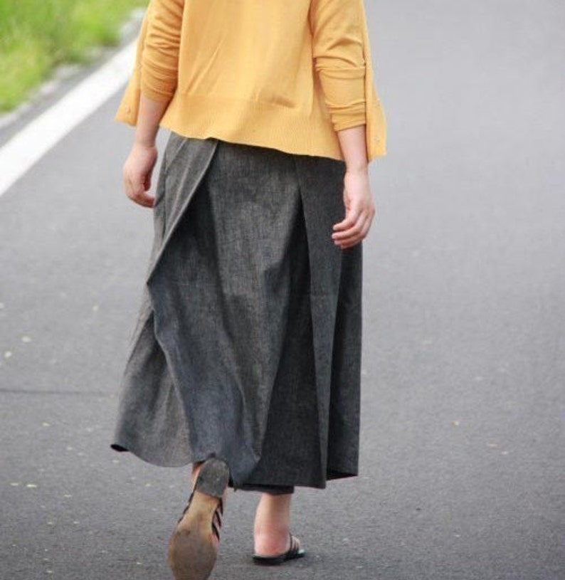 Pleated Linen Long Skirt/ Grey/ Black/ Navy/ RAMIES image 4