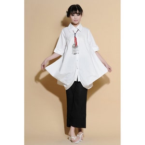 Pleated Linen Long Blouse with 1/2 Sleeves/ 25 Colors/ RAMIES image 3