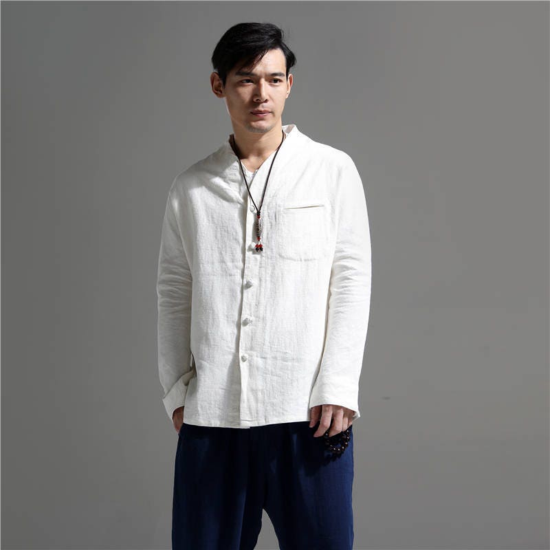 Classic Asian Design Linen Men's V Neckline Light Jacket - Etsy