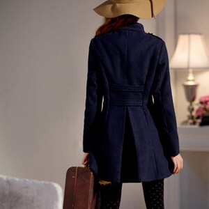 Classic Double-breasted Winter Coat / Stand-up Collar Wool Jacket in NAVY/ 20 COLORS/ RAMIES image 3