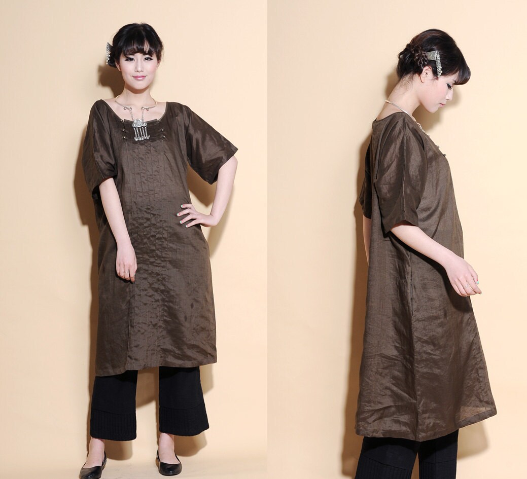 Ethnic Style Accordion Fold Dress With Silver Buttons/ 22 Colors