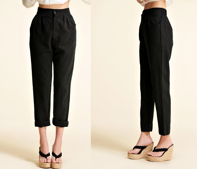 Narrow Ankle Women's Linen Pants With Elastic Waist / Easy - Etsy