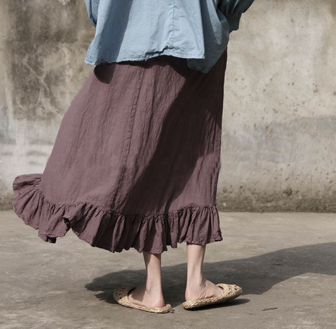 Lovely Women's Ruffled Linen Long Skirt/pockets/any Size/ 19 Colors