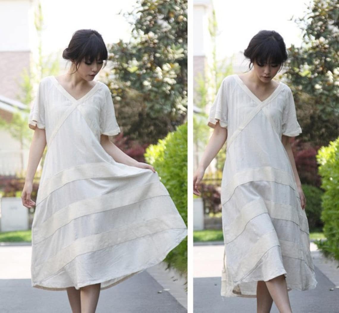 Extra Long Loose and Flowing Dress With Cloth Stripes/ 17 Etsy