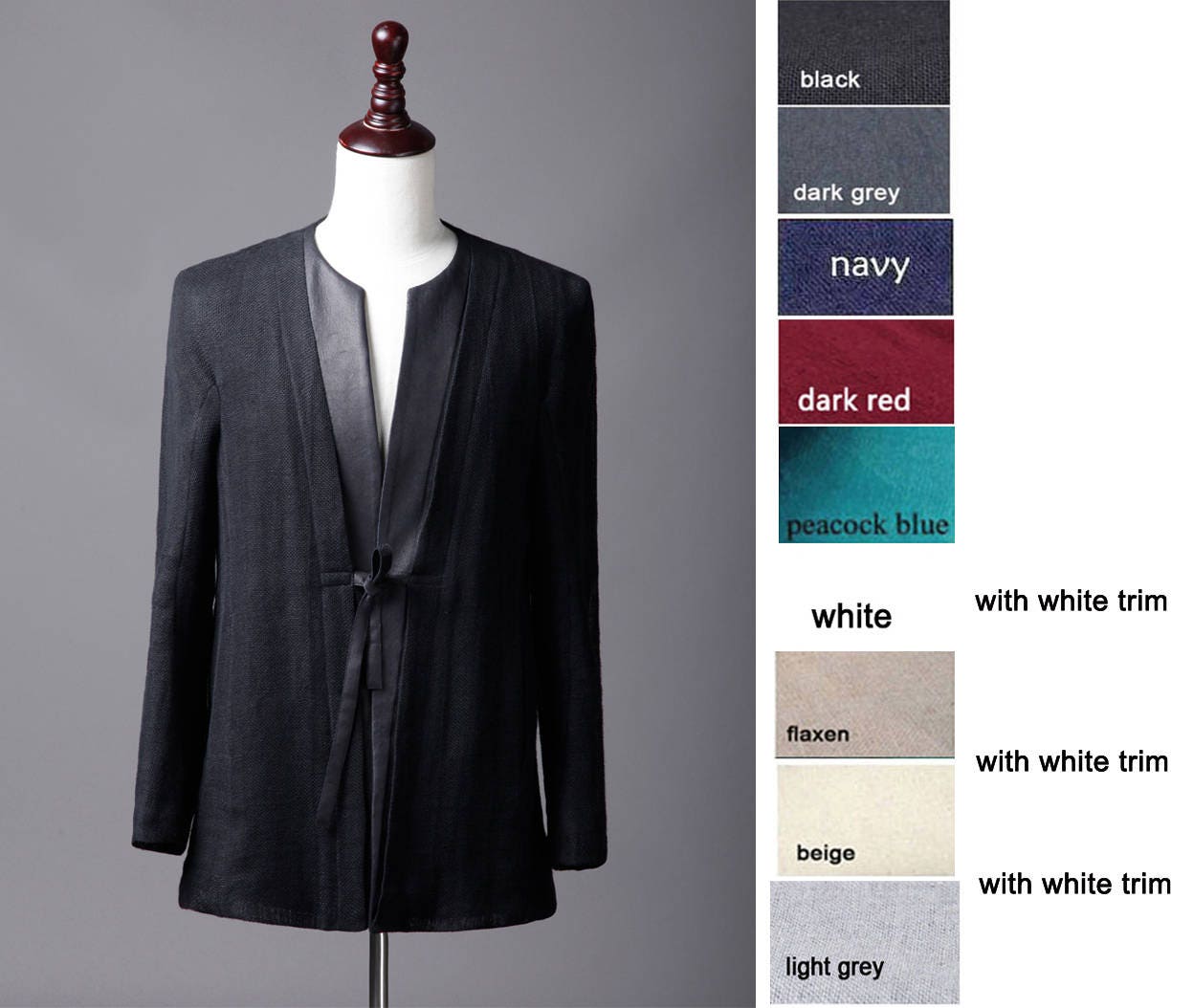 Classic Asian Design Linen Men's Jacket/v Neck Line With | Etsy